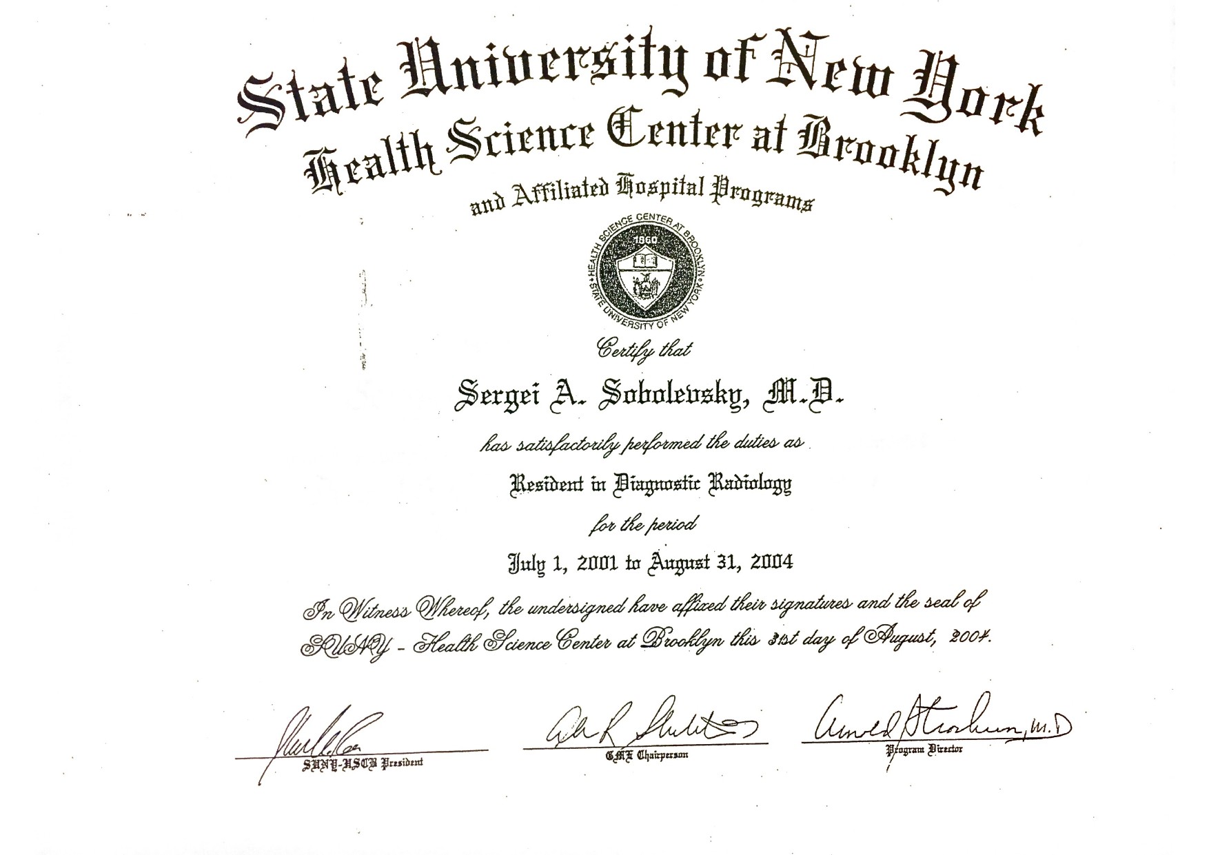 Radiology Residency certificate of completion